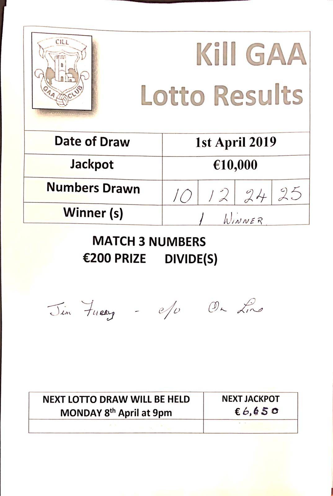 lotto results for april 2019